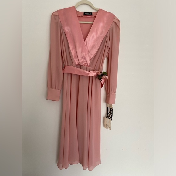 Vintage NWT Ursula Of Switzerland Pink Chiffon Satin Pink Dress 9/10‎ Whimsical - Picture 1 of 16